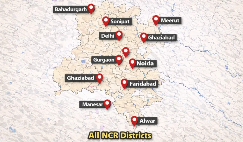 Map showing Boom Barriers in Delhi NCR deployment areas across Delhi  Noida Greater Noida Gurgaon Ghaziabad Faridabad Sonipat Bahadurgarh Manesar Meerut Alwar  & All NCR Districts